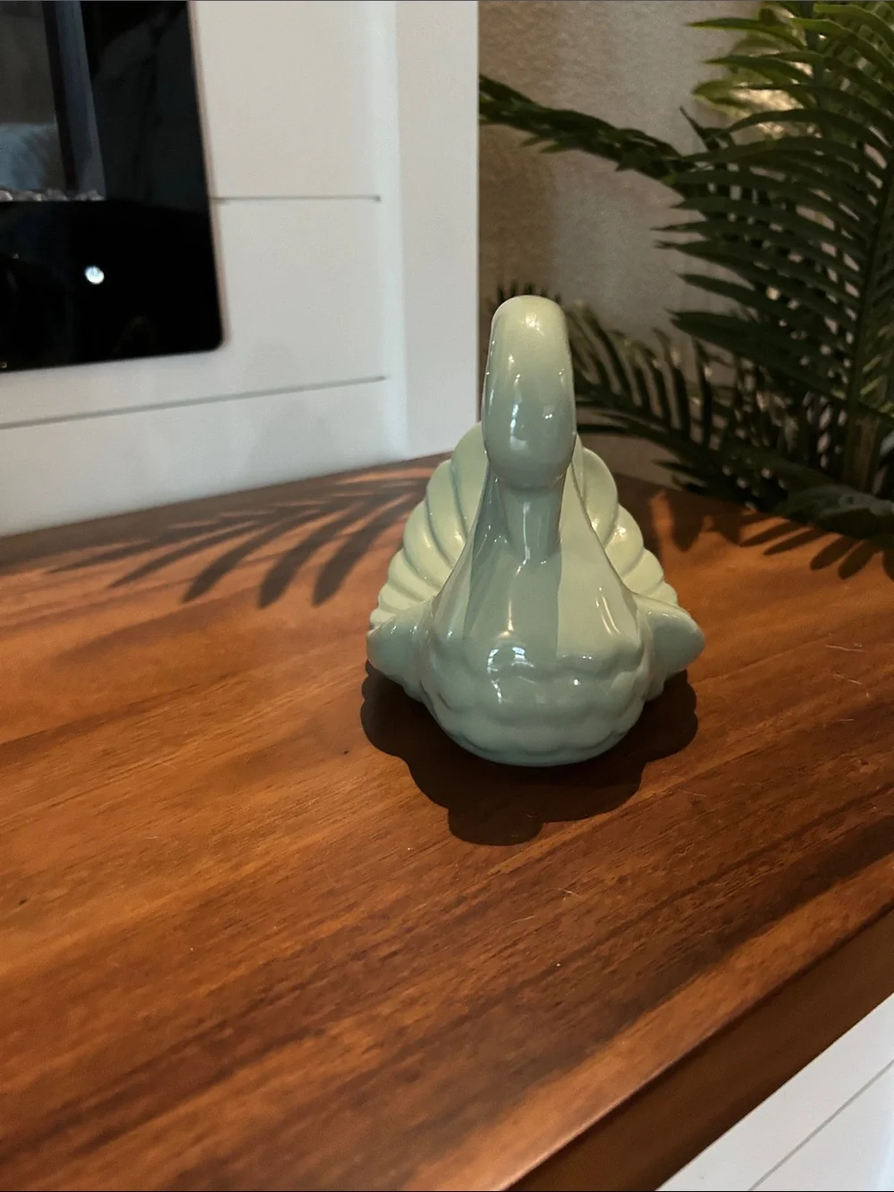 Vintage Glossy Teal Ceramic Swan Figurine Accent
